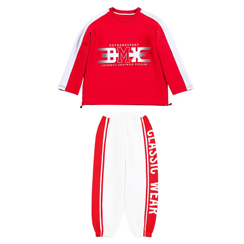 Rosso bianco blu Hiphop Jazz Street Dance costumi bambini Hip Hop abbigliamento sciolto felpa pantaloni tuta da palcoscenico per bambini ragazze ragazzi