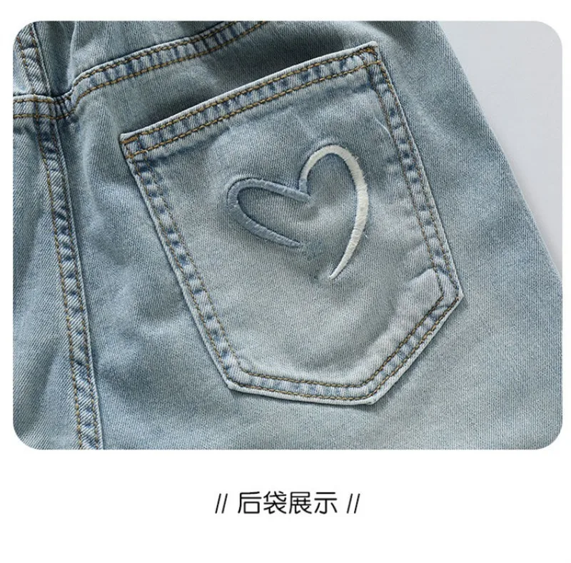 OLEKID Frühlings-Jeans für Mädchen mit Taschen, Kinder-Denim-Hose mit lockerem, elastischem Bund, 4-14 Jahre, Mädchenhose, Babyhose – Detail 17