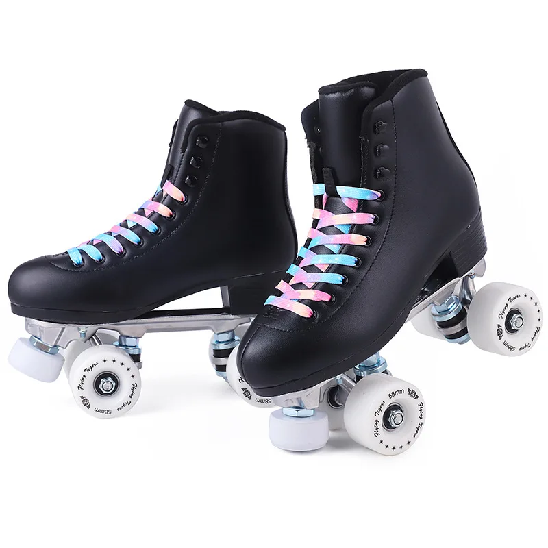 Mens Roller Skate Double Line Skates 2 Row Quad Skating Shoes Unisex Sport Patines Retro Sliding Boots Gears Large Size 34-48