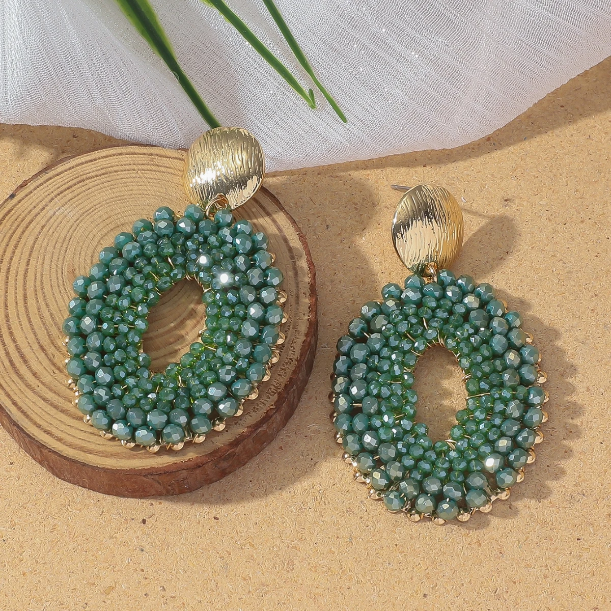 Bohemian Vintage Oval Crystal Beaded Drop Earrings, Statement Gift