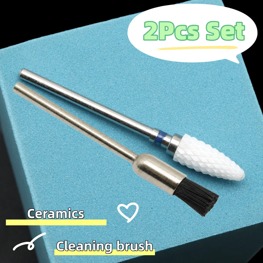 2Pcs Ceramic Nail Drill Bit Cleaning Brush Set 3/32