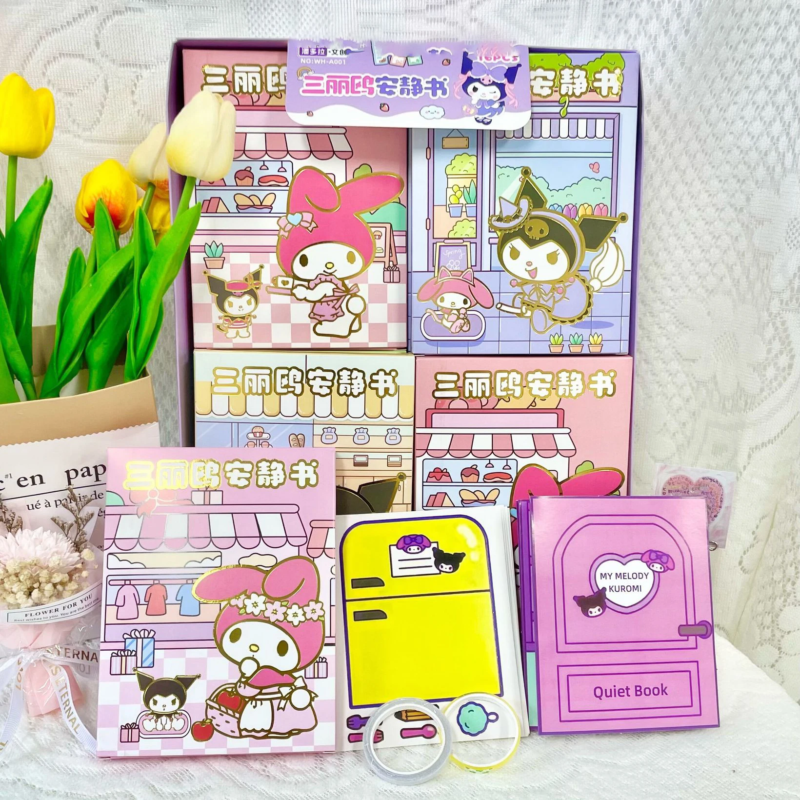 16Pcs/Set Sanrio Sticker Games Quiet Book Kawaii Hello Kitty Cinnamoroll Kuromi Cartoon DIY Funny Game Book Toys Kids Girl Gift