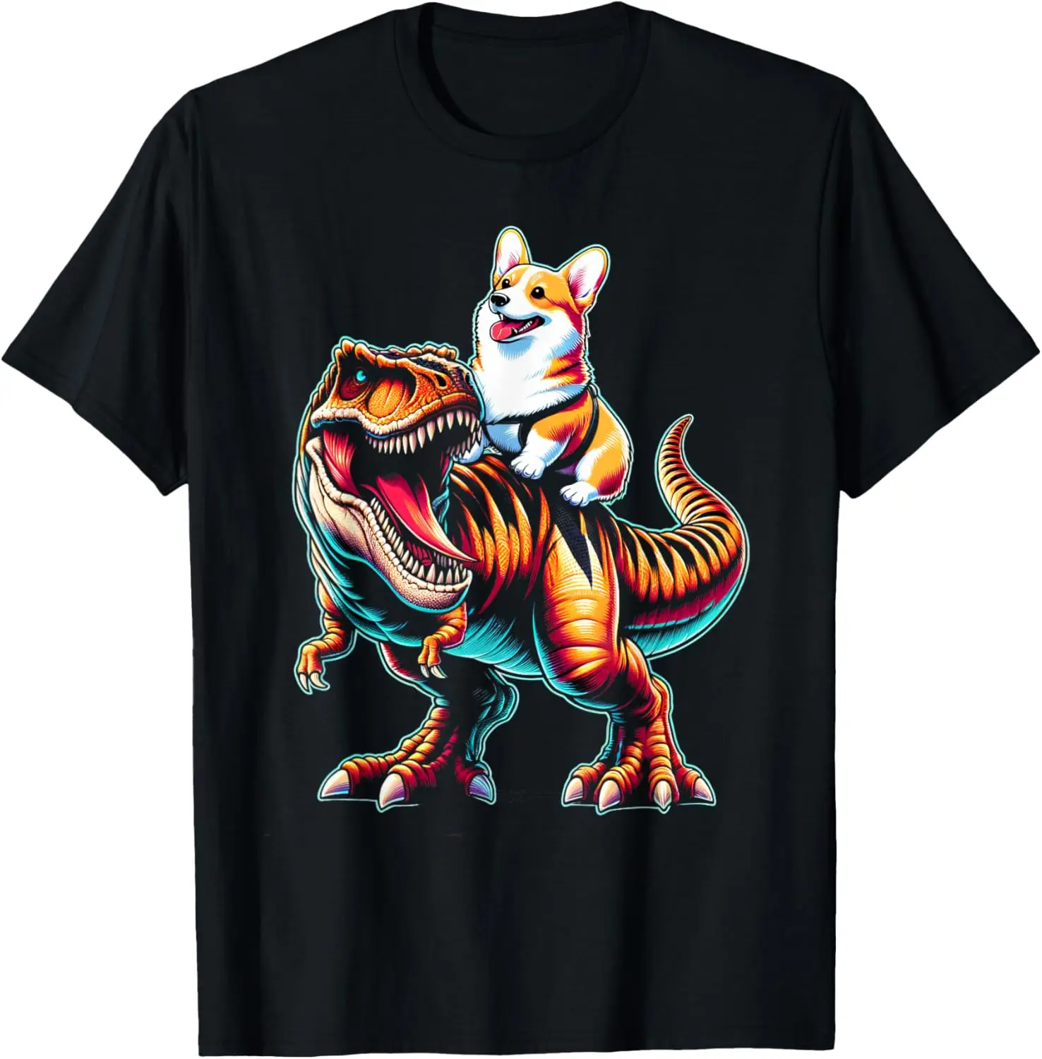 Corgi Riding T Rex Dinosaurier Kinder Jungen T-Shirt