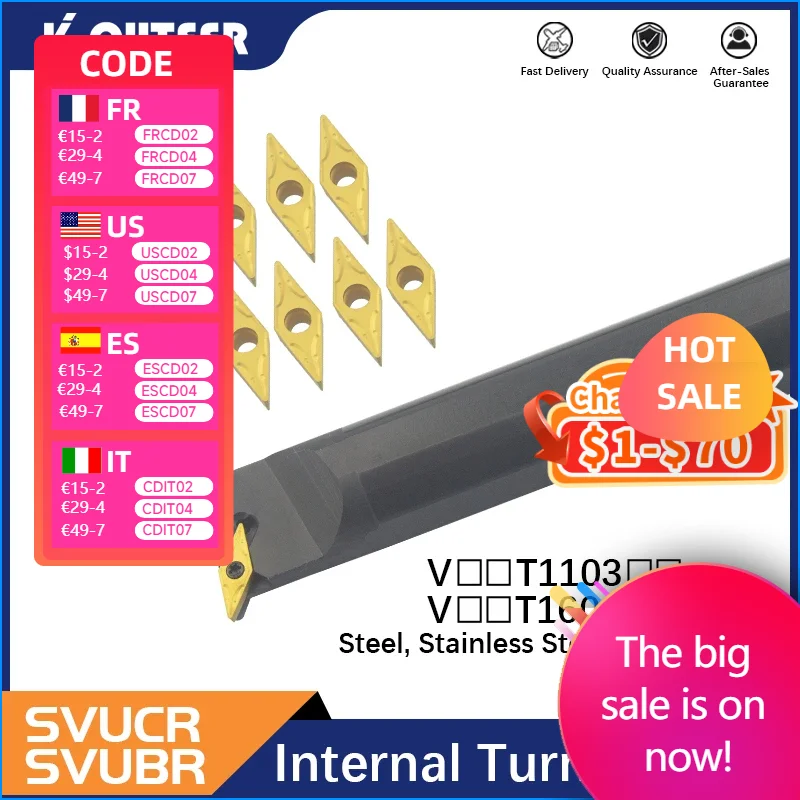 

SVUCR/SVUBR S16Q-SVUCR11 S20R-SVUBR11 Boring Bar Machining Metal Cutter carbide insert VBMT Lathe Inner Hole Turning Tool Holder