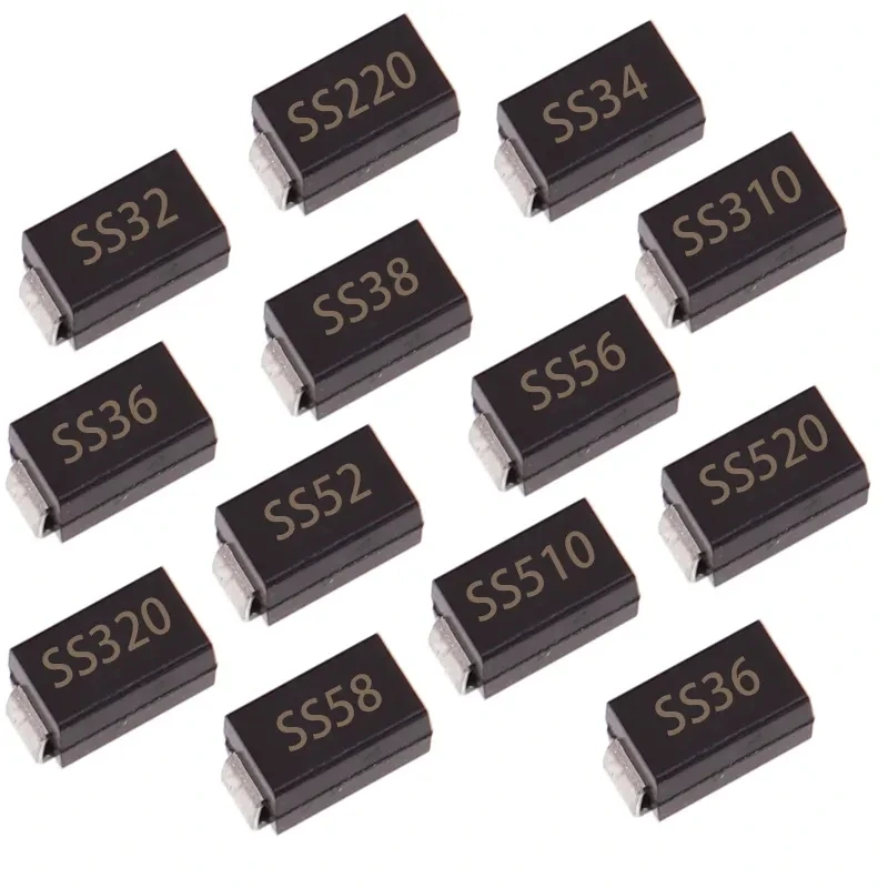 10PCS SS52 SS54 SS56 SS58 SS510 SS515 SS520 SMA DO-214AC SMB DO-214AA SMC DO-214AB SMD Schottky Diode 5A