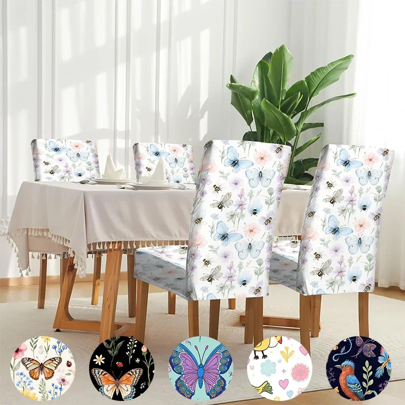 

Elastic dining chair cover Gentle watercolor floral pattern design Removable, washable, home dining chair cover