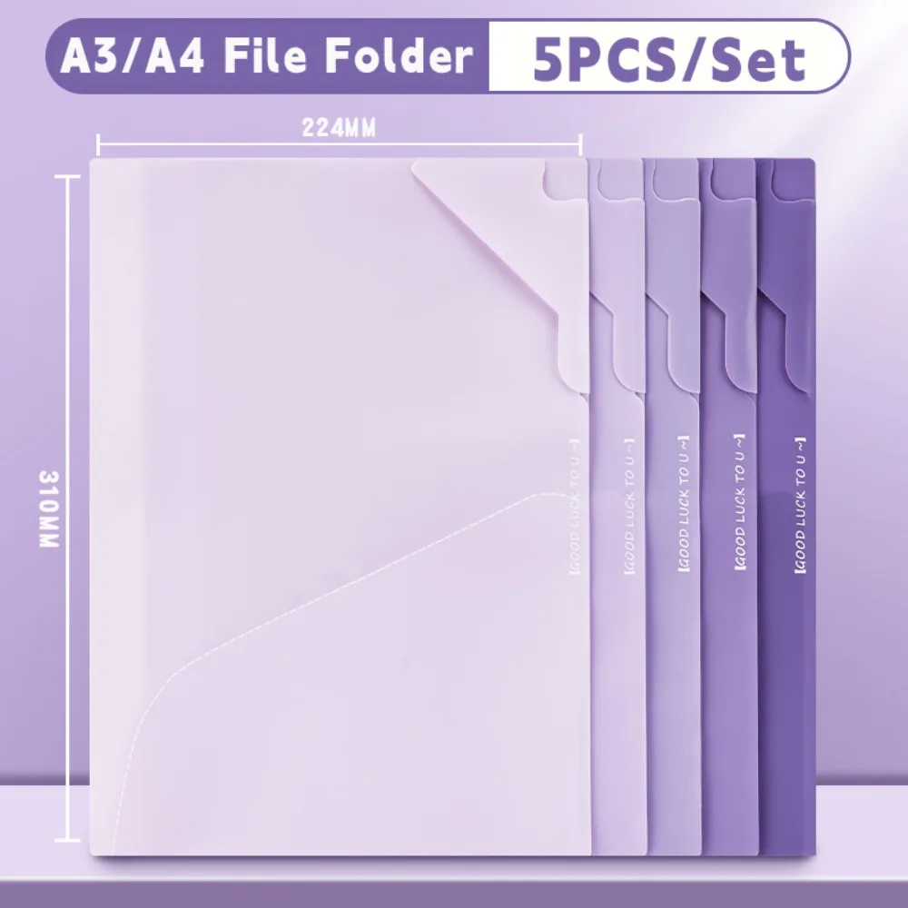 

5PCS/Set A3/A4 File Folder Thickened Gradient Color Exam Paper Storage Clip Waterproof Contract Folder Document Storage