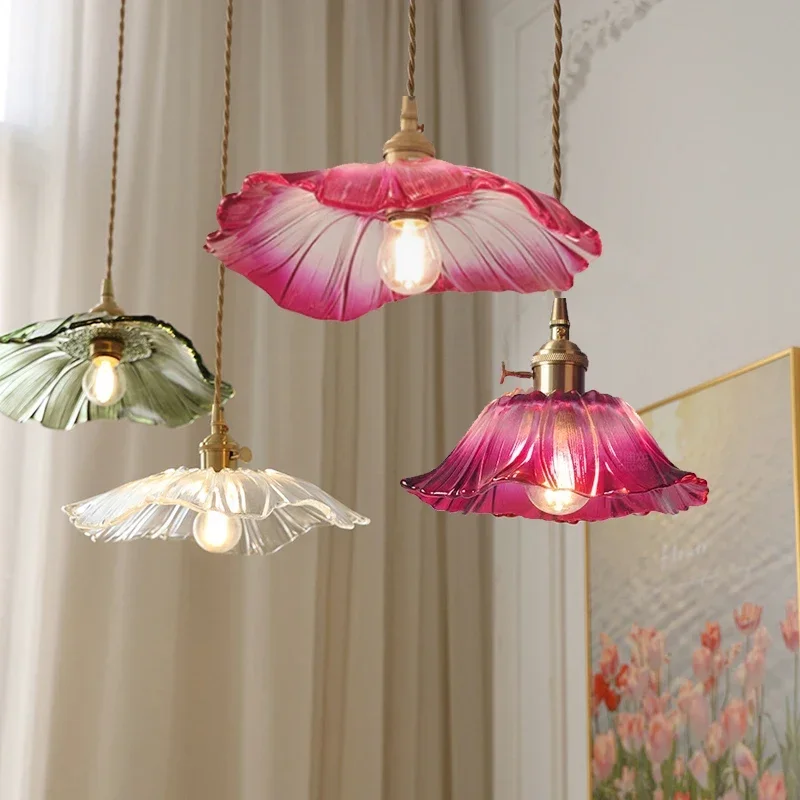 

Vintage Pendant Lights Flower Glass Hanging Lamps Home Decoration Lighting Living Room Bedroom Bedside Light Fixture Indoor Shop