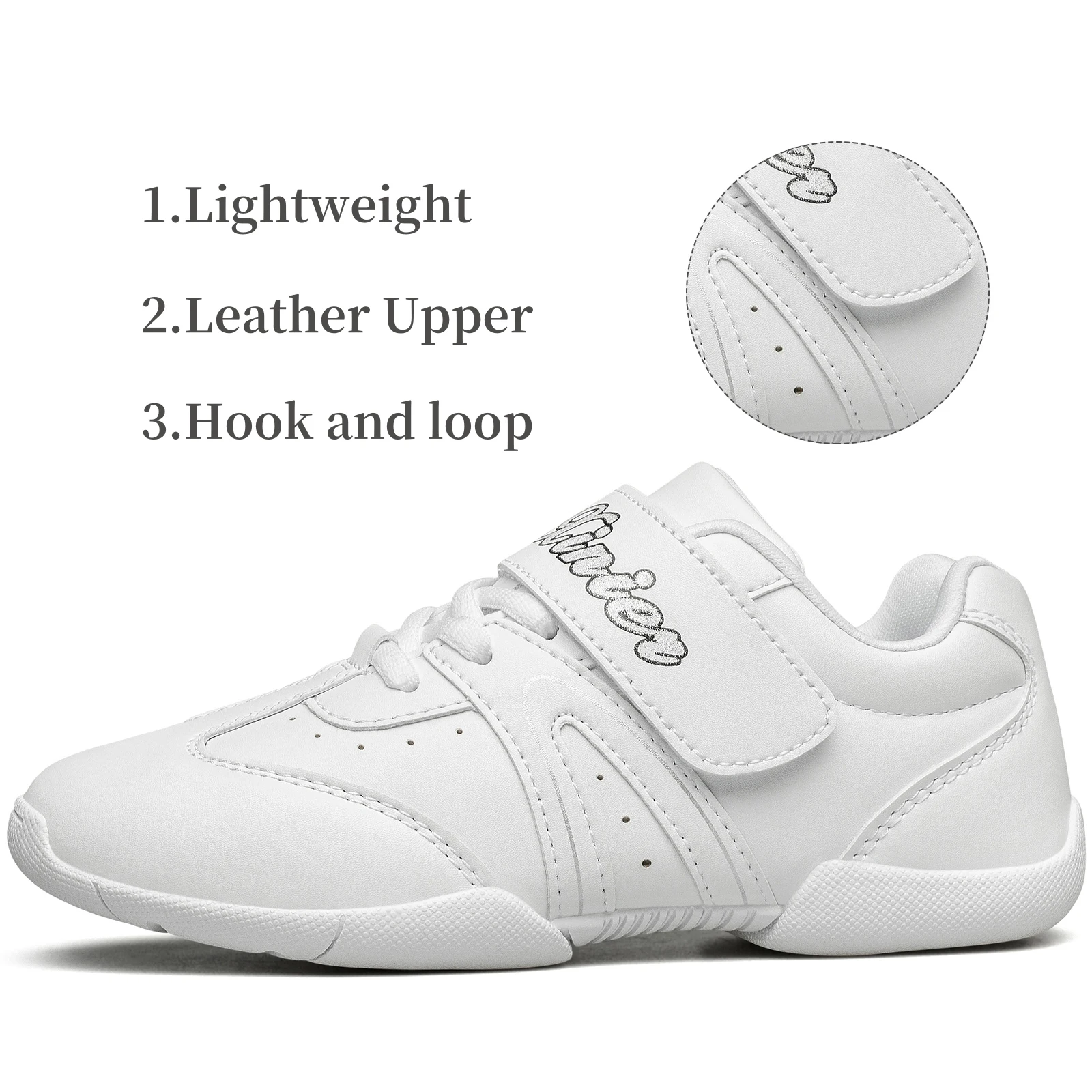 BAXINIER Girls White Cheerleading Shoes Lightweight Youth Competition Cheer Sneakers Kids Training Dance Tennis Shoes