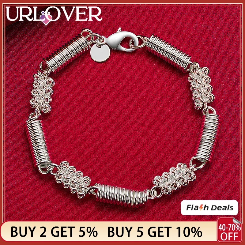 

URLOVER 925 Sterling Silver Bracelets Fashion Elasticity Circle Bracelet Woman's Wedding Accessories Party High Quality Jewelry