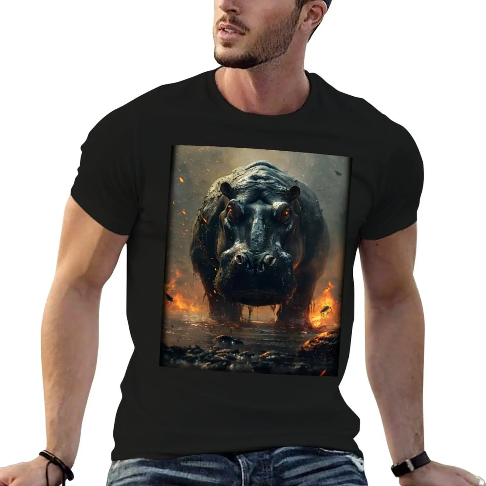 Indestructible Inferno Hippo T-Shirt Stylish Print Short Sleeve Tee