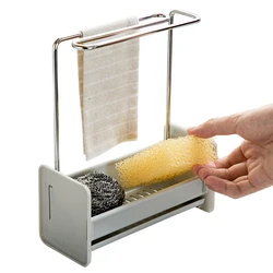 Kitchen Towel Sponge Storage Rack Kitchen Sink Cleaning Brush Soap Rag Drain Holder with Drain Multi-Function Dish Cloth Hanging