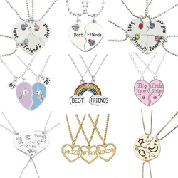 2 Piece Set of Best Friend BFF Broken Heart with Unicorn Pattern Stitching Pendant Chain Friendship Clavicle Necklace