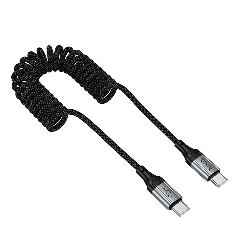 Kabel Pengisian Cepat HOCO Spring USB C PD untuk iPhone 16 15 USB A 3A Spring Teleskopik Kabel Telepon Mobil untuk Samsung S23 S24 25