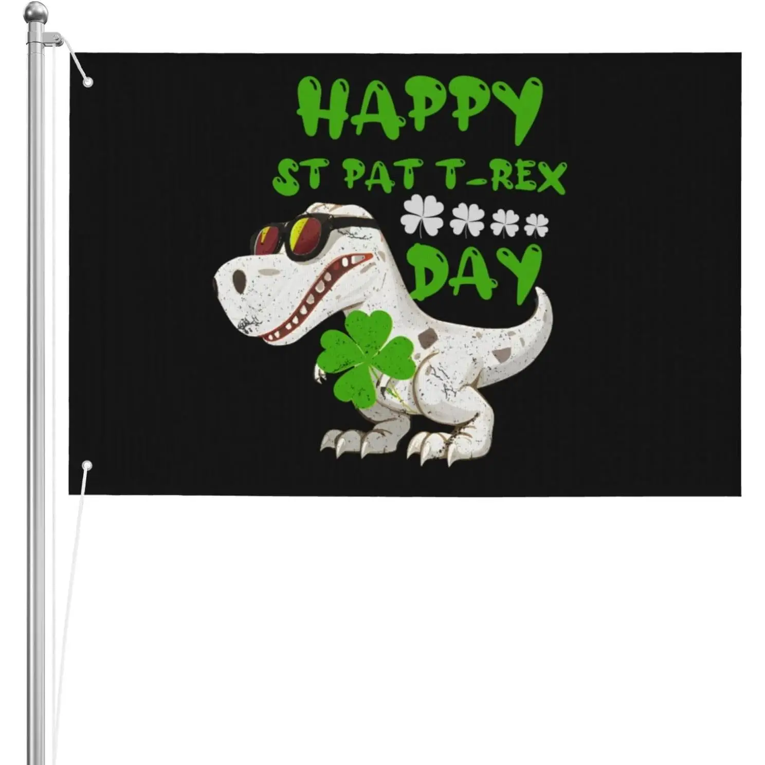 Happy St. Patricks Dinosaur Day Flag Heavy Duty Outdoor Flags Durable Thickened Fabric Outside Decorative Banner Single-sided