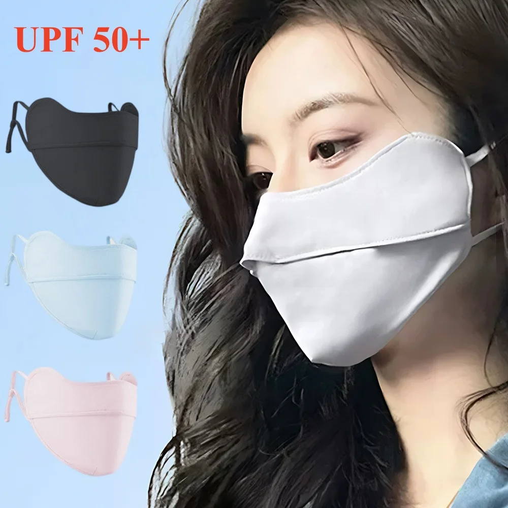 UV Sun Protection Ice Silk Sunscreen Mask Women Washable Breathable Adjustable Face Cover Outdoor Sports Female Face Cover