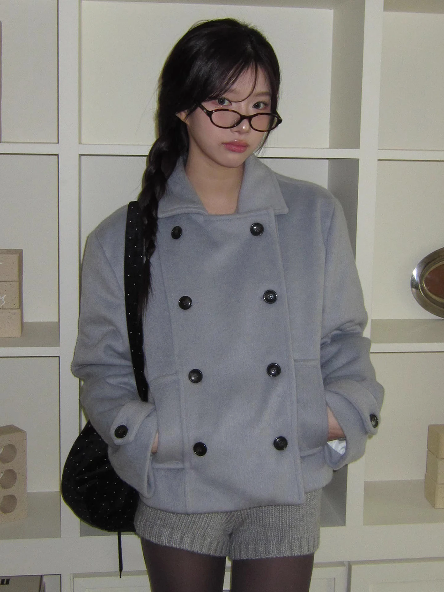 

Женское шерстяное пальто чистого цвета с двойной пуговицей, зимнее модное корейское пальто, обычное тонкое длинное пальто све