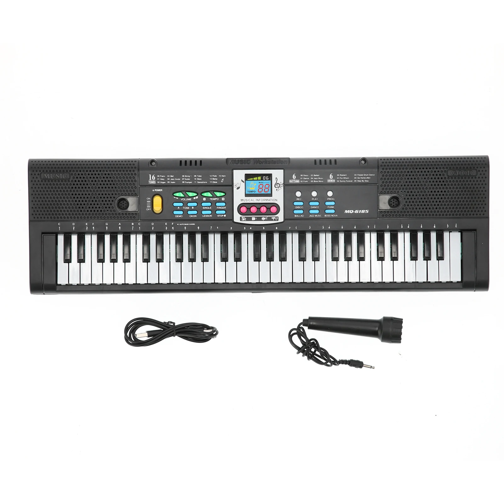 

61-key black multifunctional mini digital piano/keyboard with a microphone, ideal for beginners