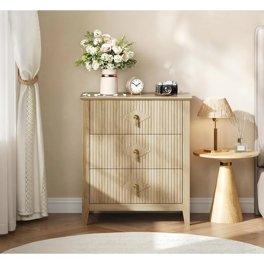 

Equipped with 3 drawers, 28 modern drawers with metal handles, dressing table and TV stand