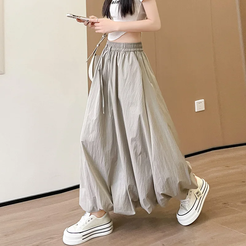 Long Lantern Skirts Women Flower Bud Skirt A Line Slim Fit High Waist Casual White Elegant Splice Y2k Simple Summer 2025 Party