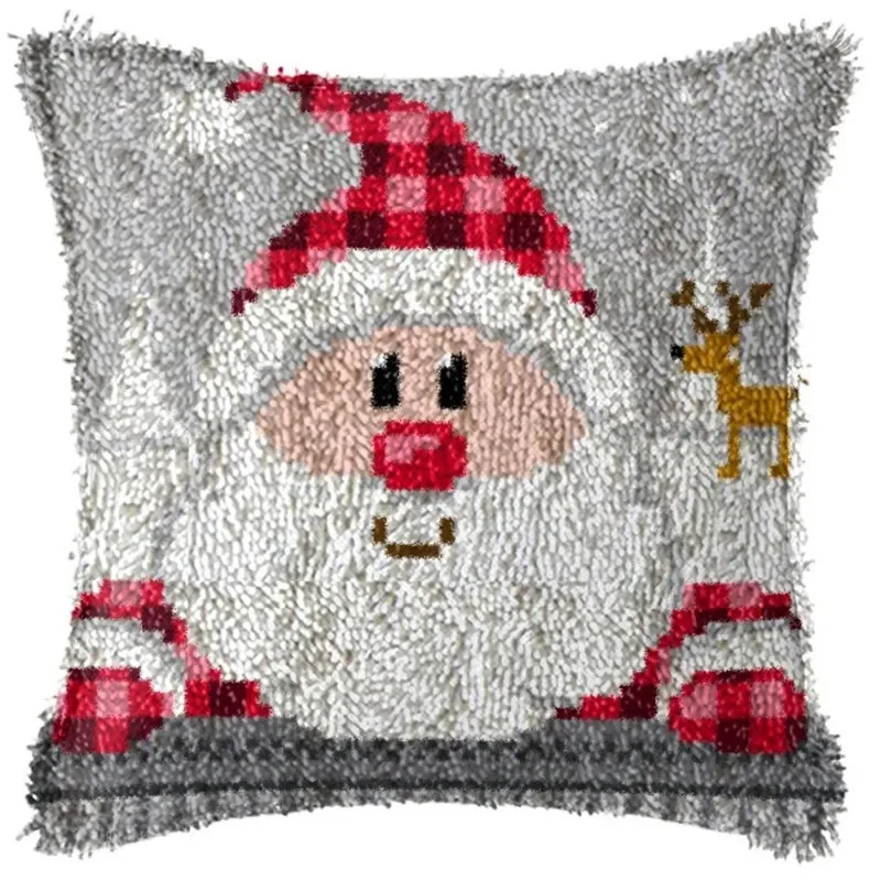 Christmas Latch Hook Kit Cushion Pillow DIY Crafts Outdoor Needlework Button Package Cushion Embroidery Latch Hook Rug Carpet