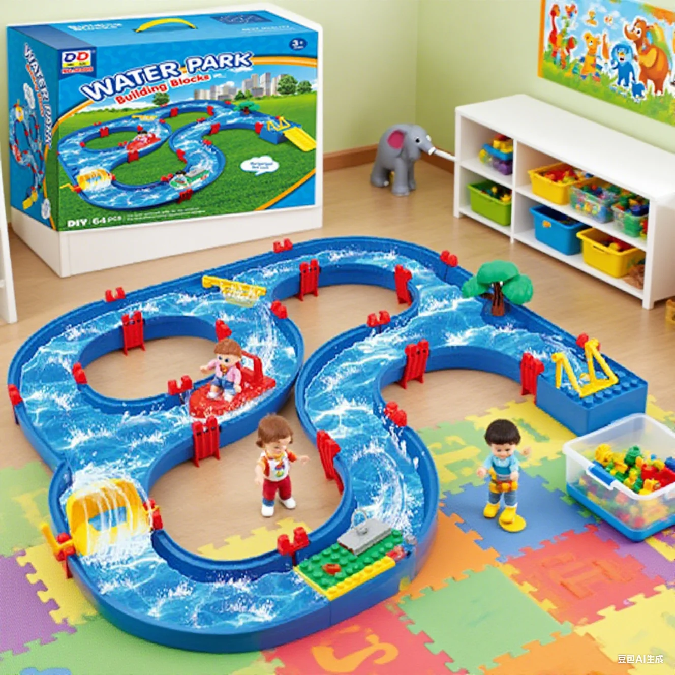 مجموعة لعب الممرات المائية للأطفال مكونة من 50 قطعة من لعبة الشاطئ في الفناء الخلفي والحديقة وحمام السباحة - لعبة مائية مع قاربين، متعة الصيف في الهواء الطلق، للأطفال الصغار والأولاد والبنات. #3