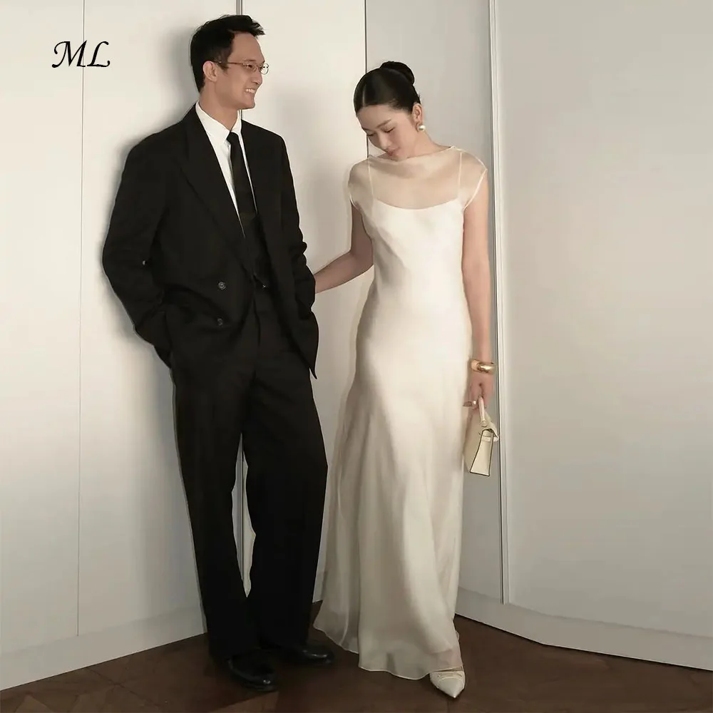 

Элегантные свадебные платья ML в стиле русалка с открытой спиной, без рукавов, с круглым вырезом, из органзы, длиной в пол, для фотосессий в Корее, на заказ