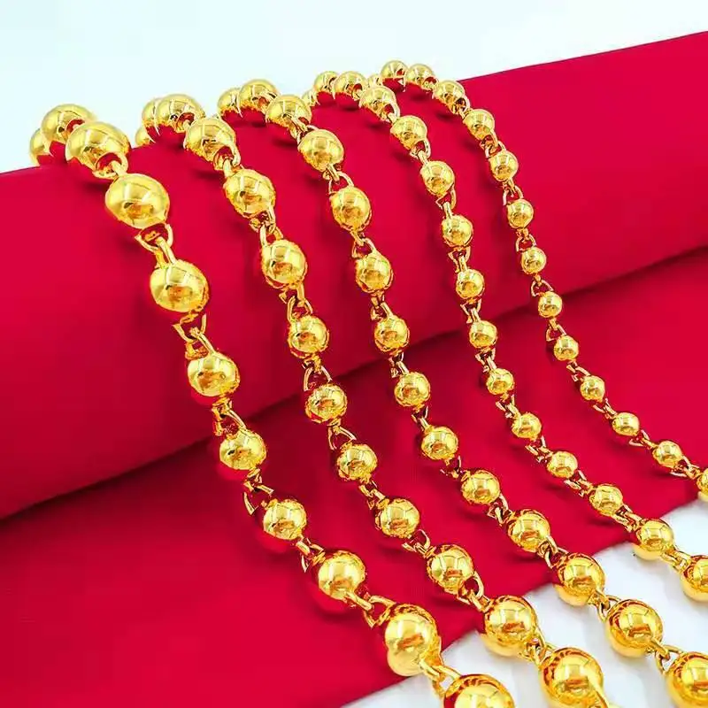 

Real 24k Gold Beaded Smooth Necklace Men's Bro Oro Puro De 24k Necklace Wedding Engagement Party Exquisite Jewelry