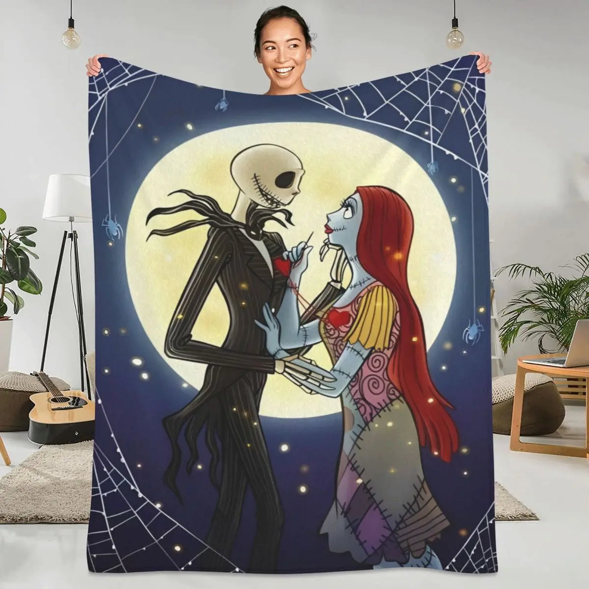 The Nightmare Before Christmas Blankets Jack Skellington and Sally Soft Plush Throw Blanket For Sofa Flannel Bedspread Bed Cover