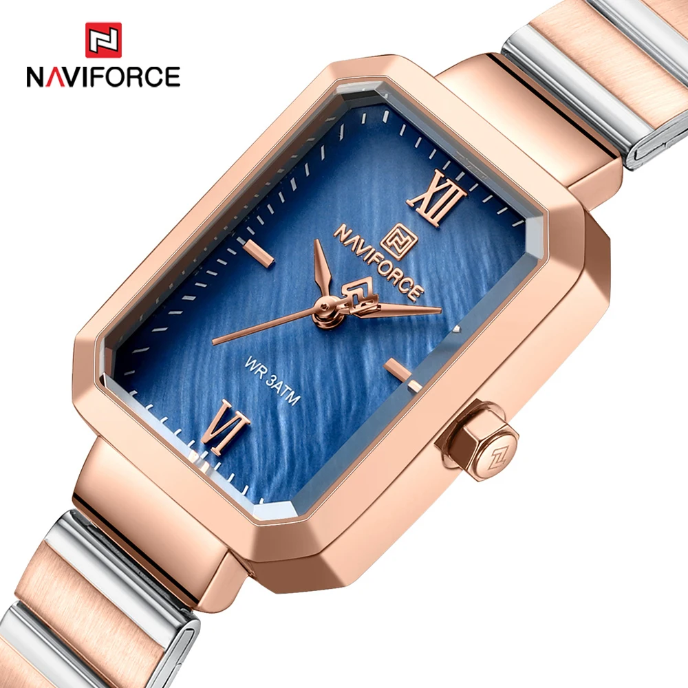 NAVIFORCE Luxury Square Watch for Woman Waterproof Luminous Date Ladies Watch Stainless Steel Quartz Women\'s Watches