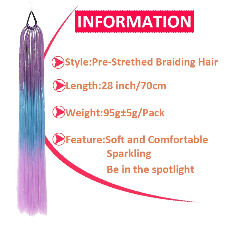 Colored Braiding Hair Ponytail Ombre Yaki Straight Braiding Hair Mixed Hair Tinsel Rave Hair Extensions for Girls DIY Box Braids