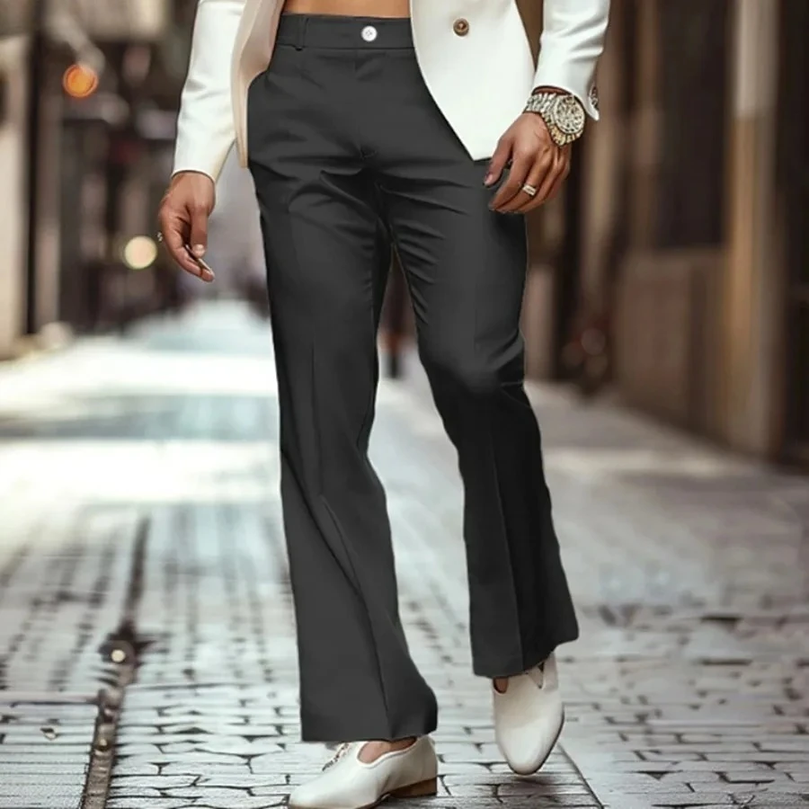 

Новые мужские брюки-клеш в стиле ретро, однотонные, со средней посадкой, классические повседневные брюки-клеш, модные зауженные мужские брюки-клеш