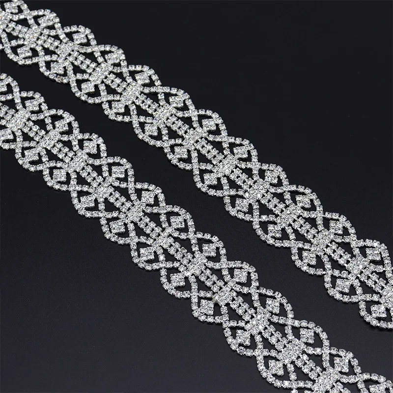 High-end Crystal Rhinestone Chain Trim  Bow knot Trim for Wedding Decoration,Gorgeous lace applique Sewing Craft,DIY Accessories