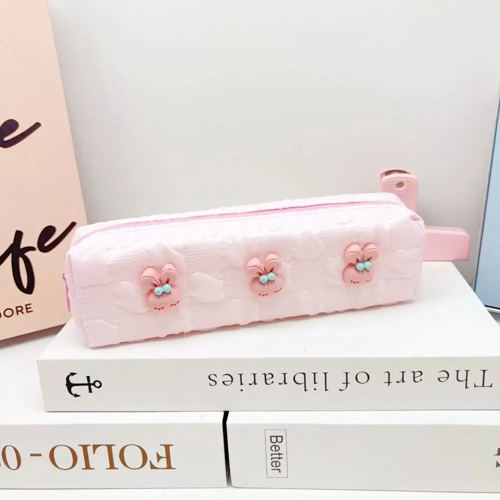 Simplicidade grande capacidade bolsa de lápis dos desenhos animados impressão portátil saco de lápis com zíper saco de armazenamento de papelaria estudantes papelaria