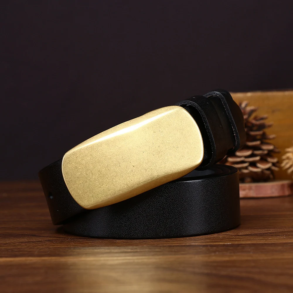 2.9cm Pure Cowskin Men Belt High Quality Genuine Leather Smooth Brass Buckle Strap Male Jeans Luxury Designer Belts for woman