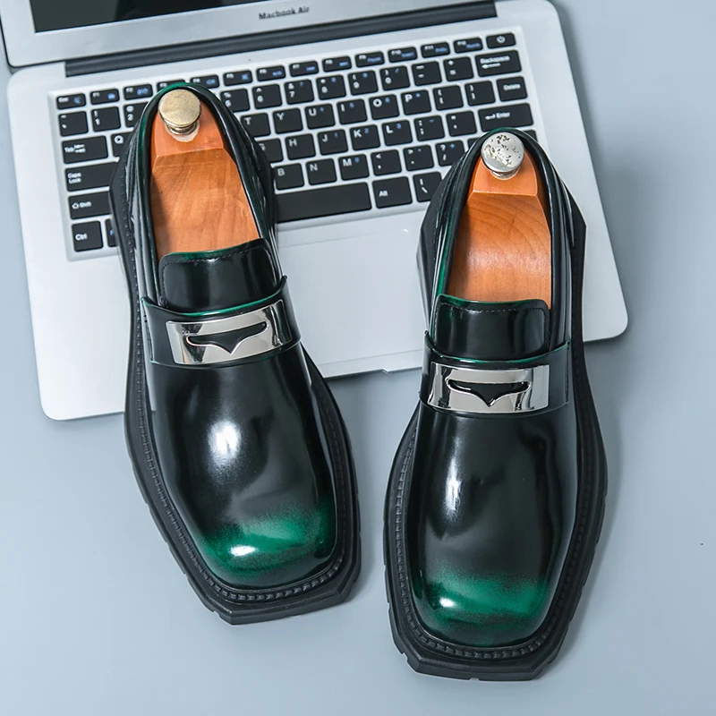 

Men Loafers PU Thick Sole Square Toe Trendy Men Shoes