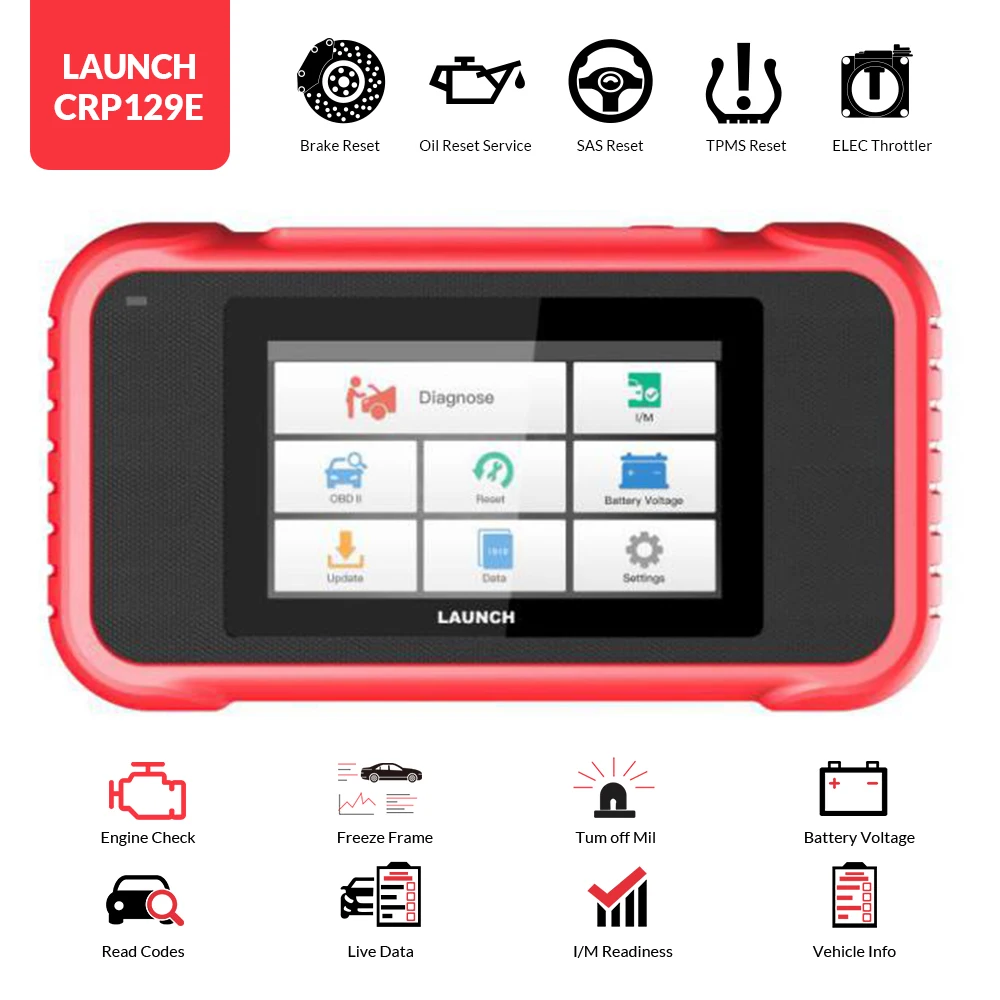 LAUNCH CRP129E EOBDII code reader diagnostic scanner For Engine/Transmission/ABS scan tool Brake/Oil/SAS/ETS/TPMS reset