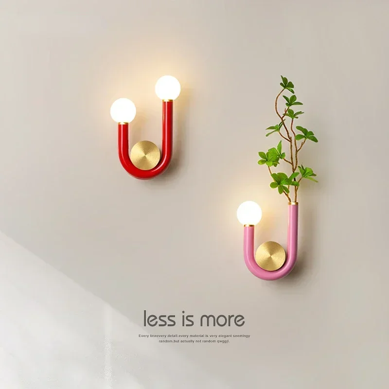 U-Shaped Led Wall Lamp Modern Bedroom Bedside Lamp Living Room Aisle INS Light Nordic Plant Decoration Background Light