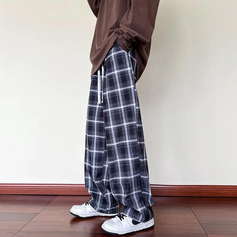 2024 Autumn New Corduroy Vintage Plaid Pants Men Streetwear Wide Leg Baggy Harajuku Fashion Casual Drawstring Trousers