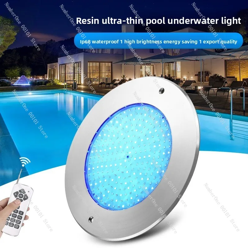 Ultra Thin 304 Stainless Steel Underwater Pool Light, IP68 Waterproof Resin Filled RGB AC12V Lamp