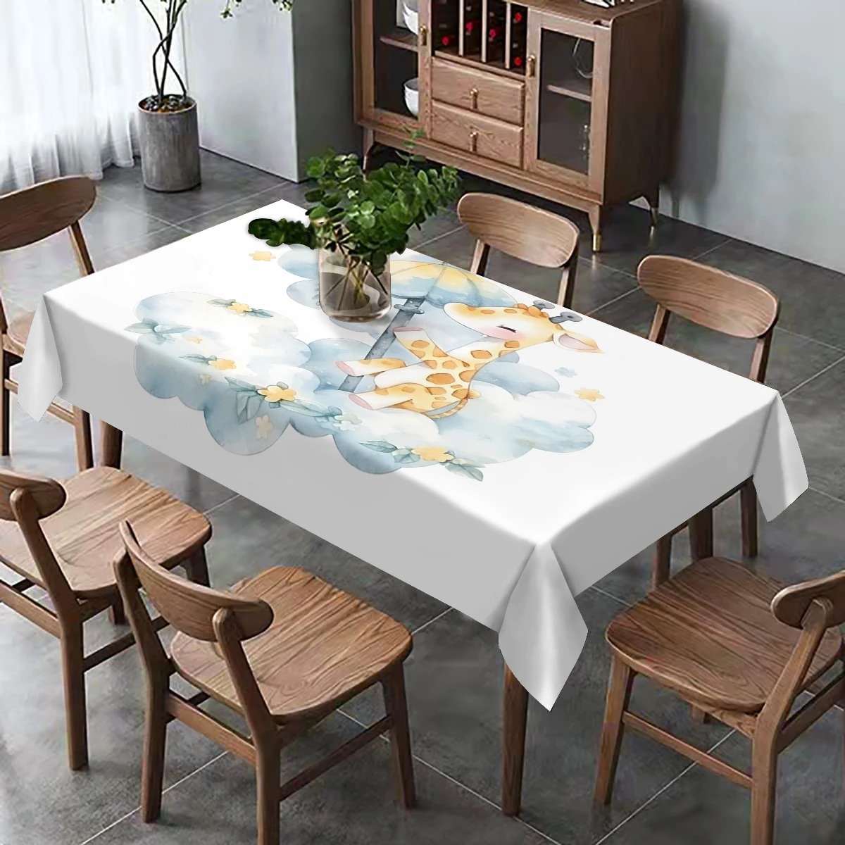 Giraffe Sky White Waterproof Polyester Printed Rectangular Tablecloth Party Decoration Coffee Table Cloth Holiday Table Decor image 4