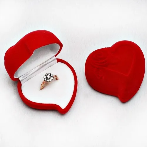 Rose Endam Heart Design Red Color Velvet Ring Box