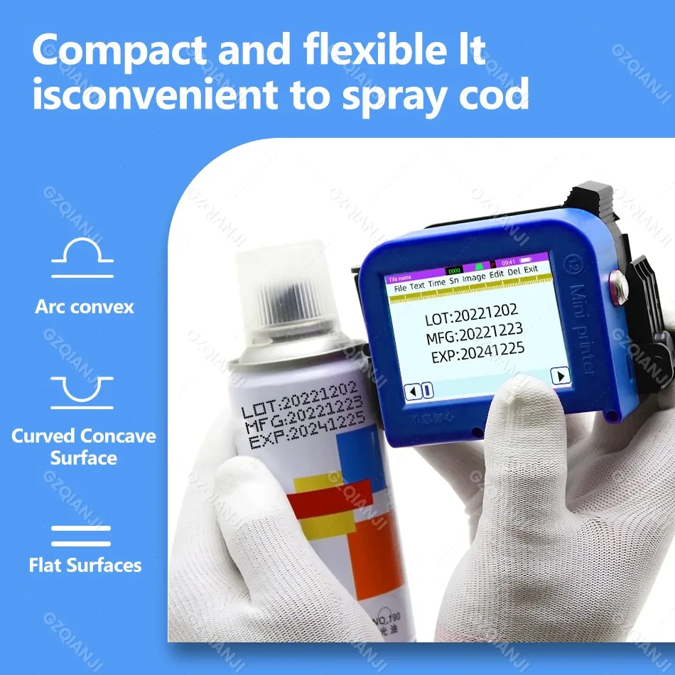 2-12.7mm Portable Handheld Mini Inkjet Printer Text QR Barcode Image Batch Number Logo Expire Date Label Coding Machine 28Langua