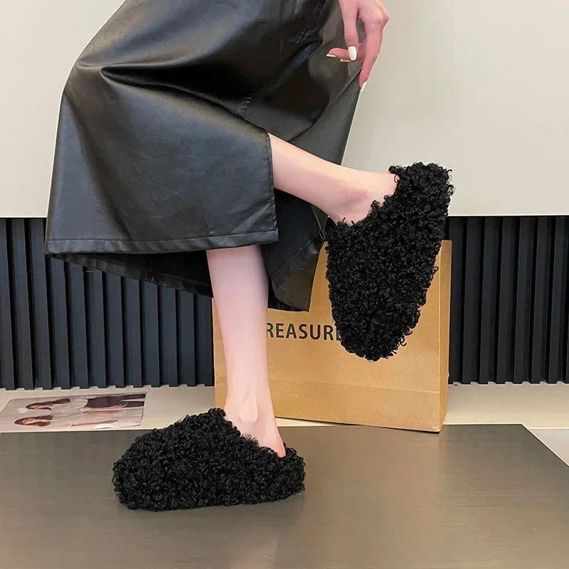 نعال قماش فاخرة للنساء 2025 غطاء تو الفراء الشرائح منصة عادية الوجه يتخبط Pantofle أحذية جديدة #5