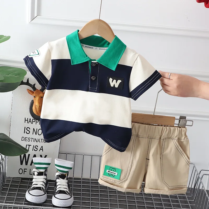 Toddler Baby Boys Clothes Set New Summer Casual Patchwork Fashion Children Poles+Shorts 2 PCS Boutique Kids Tracksuits GY05091