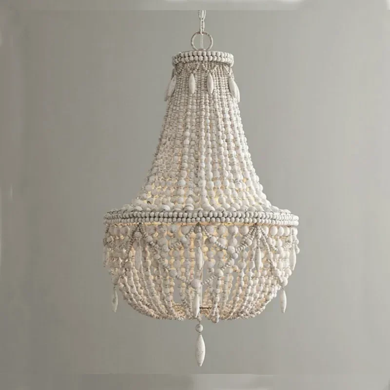 

Modern Retro Industrial Wood Pendant Lights Vintage White/Gray Bead Suspension Chandeliers Bedroom Dining Room Loft Led Lamps