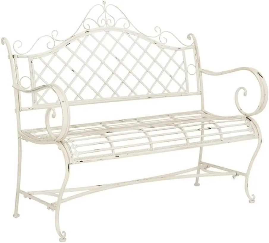 

Wrought Iron Outdoor Garden Bench Antique White 51.25" for Patio Porch