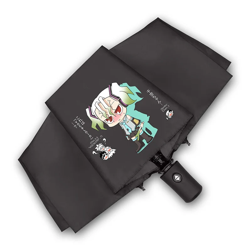 

Black White,Dr. Stone,Anime, Windproof Strong UV Protection, Automatic Rain Travel Compact Umbrella for Woman Man