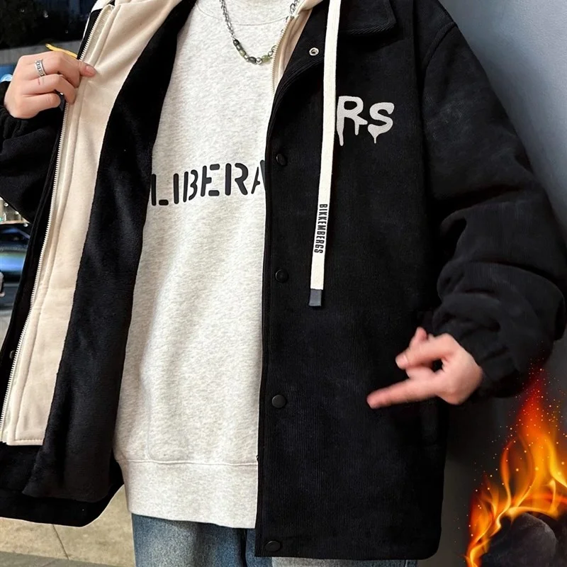 

Thiened Fce Jaet for Teens And Men Loose Fit Warm Baseball Outfit Polyester Fiber Long Sve Hooded Coat for Autumn W...