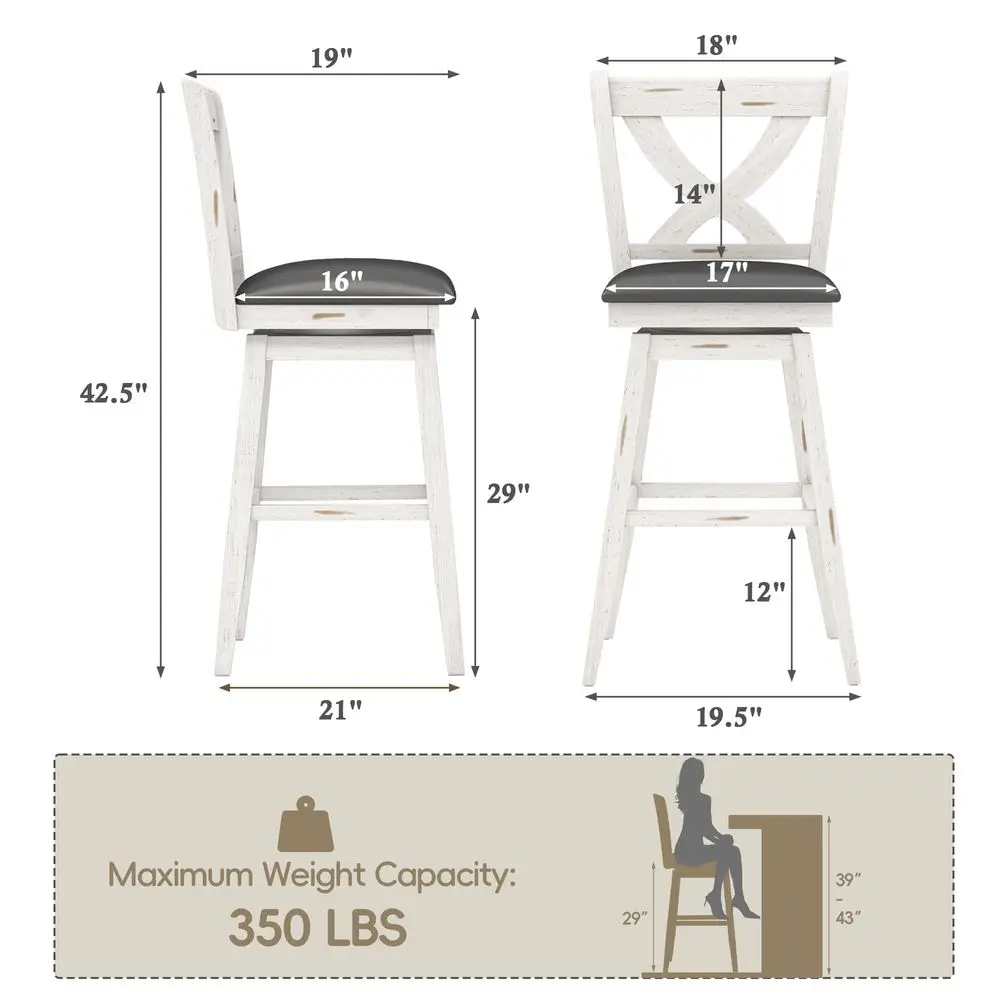

Набор из 2-х вращающихся барных стульев, высота 29 дюймов, кухонные стулья для острова с спинкой, барные стулья с мягким сиденьем и ножками из массива дерева.
